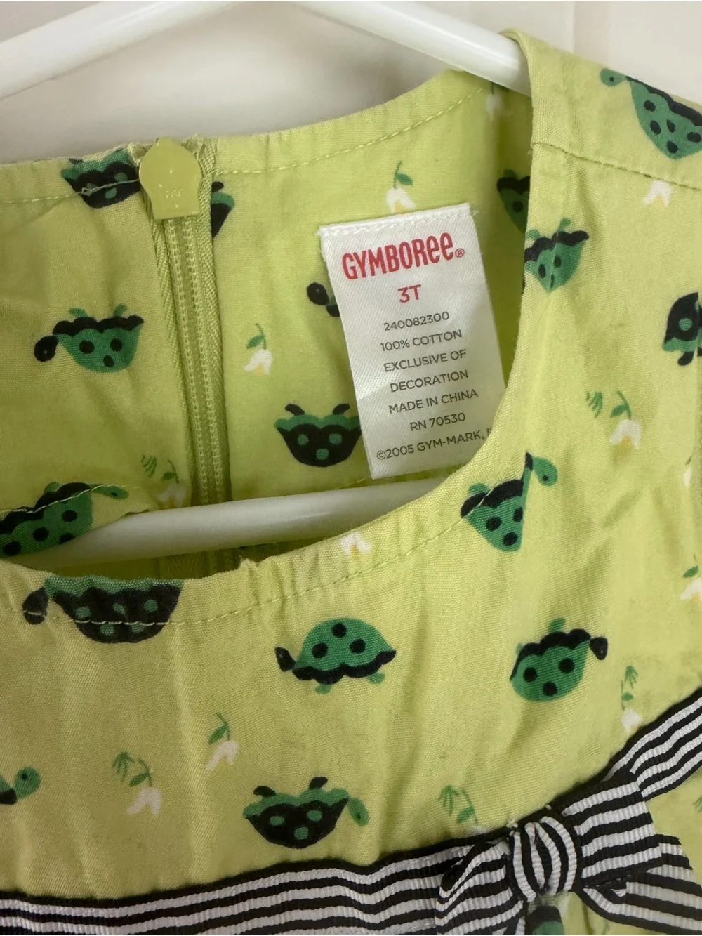 Gymboree Lime Green Turtle Print Sleeveless Dress with Striped Bow 3T